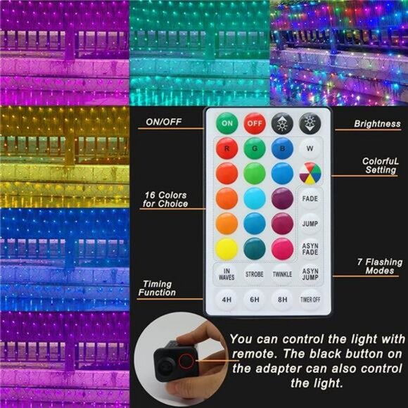 RGB Net Lights, Color Changing LED Christmas Mesh Lights, 9.8ft x 6.6ft 204 LED - Picture 3 of 7